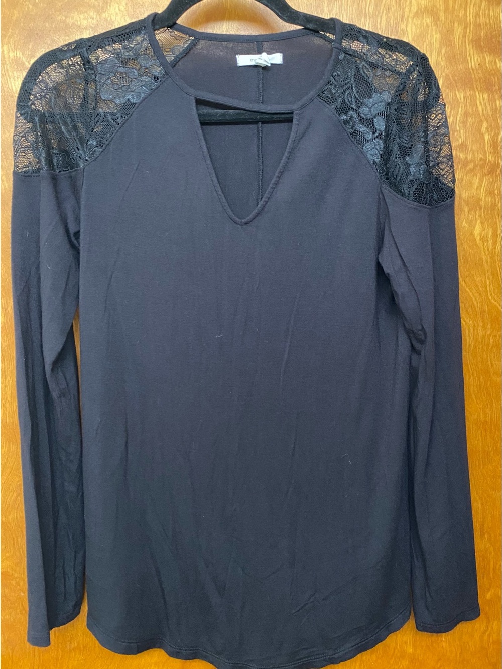 Maurices Black Lace-Shoulder Long Sleeve Top